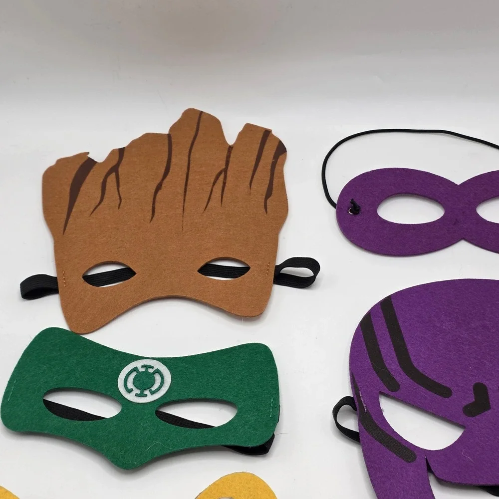 Superhero Felt Masks Kids 6pc Set Groot Thanos Loki Iron Man Green Lantern Party